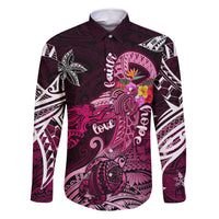 Breast Cancer Mermaid Polynesia Family Matching Mermaid Dress and Hawaiian Shirt Faith Hope Love DT02 Dad's Shirt - Long Sleeve Pink - Polynesian Pride