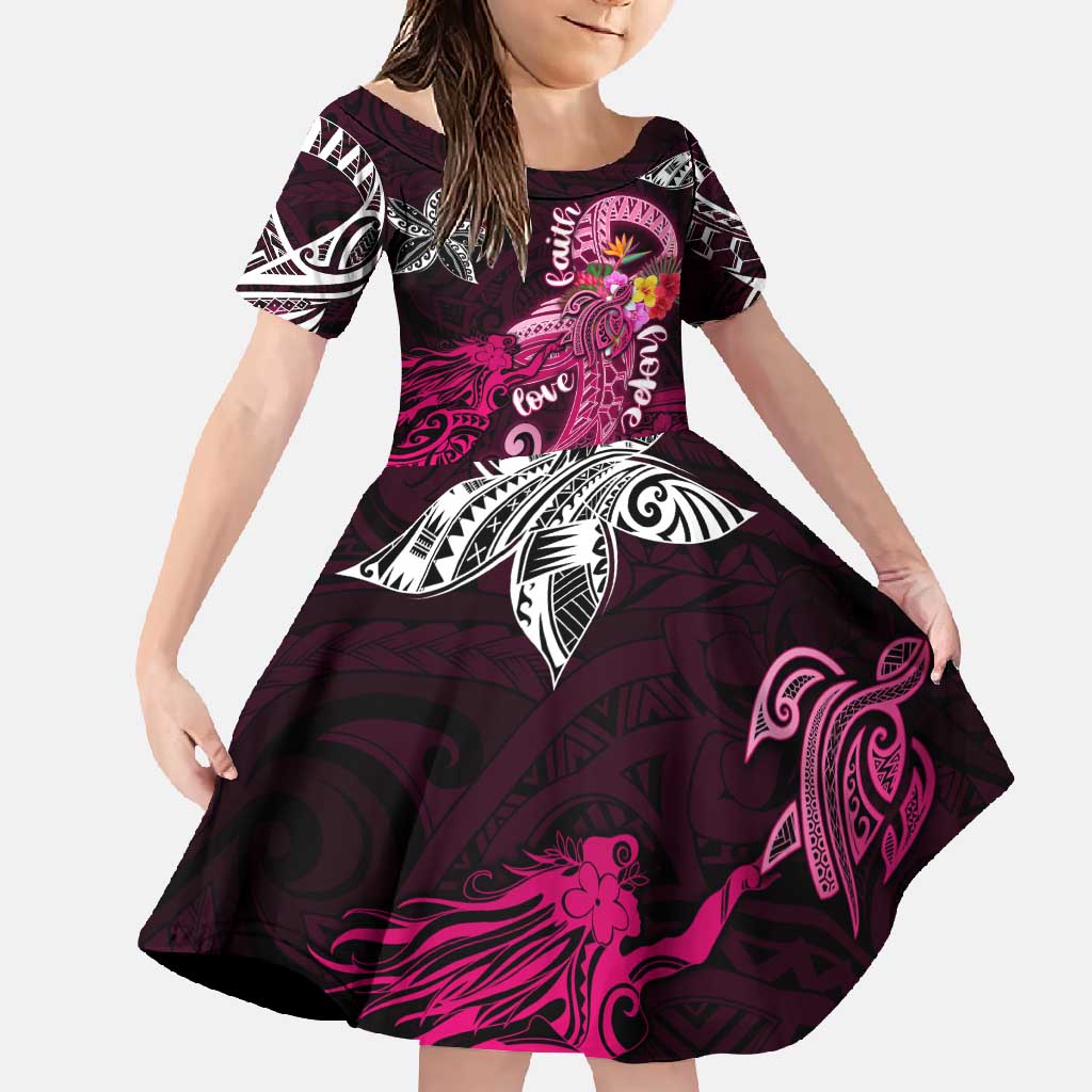 Breast Cancer Mermaid Polynesia Family Matching Short Sleeve Bodycon Dress and Hawaiian Shirt Faith Hope Love DT02 Daughter's Dress Pink - Polynesian Pride