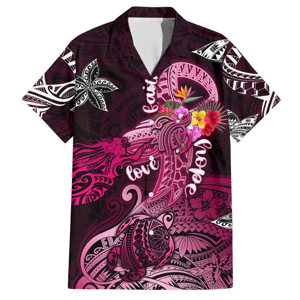 Breast Cancer Mermaid Polynesia Family Matching Short Sleeve Bodycon Dress and Hawaiian Shirt Faith Hope Love DT02 Dad's Shirt - Short Sleeve Pink - Polynesian Pride