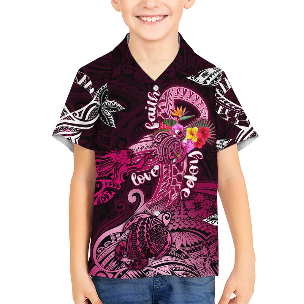 Breast Cancer Mermaid Polynesia Family Matching Short Sleeve Bodycon Dress and Hawaiian Shirt Faith Hope Love DT02 Son's Shirt Pink - Polynesian Pride