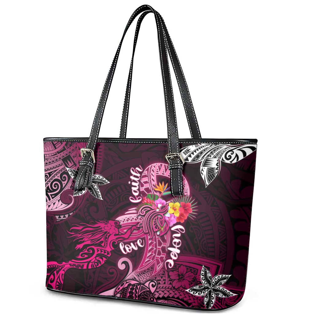 Breast Cancer Mermaid Polynesia Leather Tote Bag Faith Hope Love