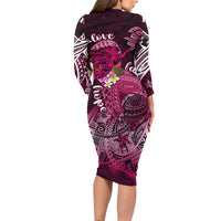 Breast Cancer Mermaid Polynesia Long Sleeve Bodycon Dress Faith Hope Love