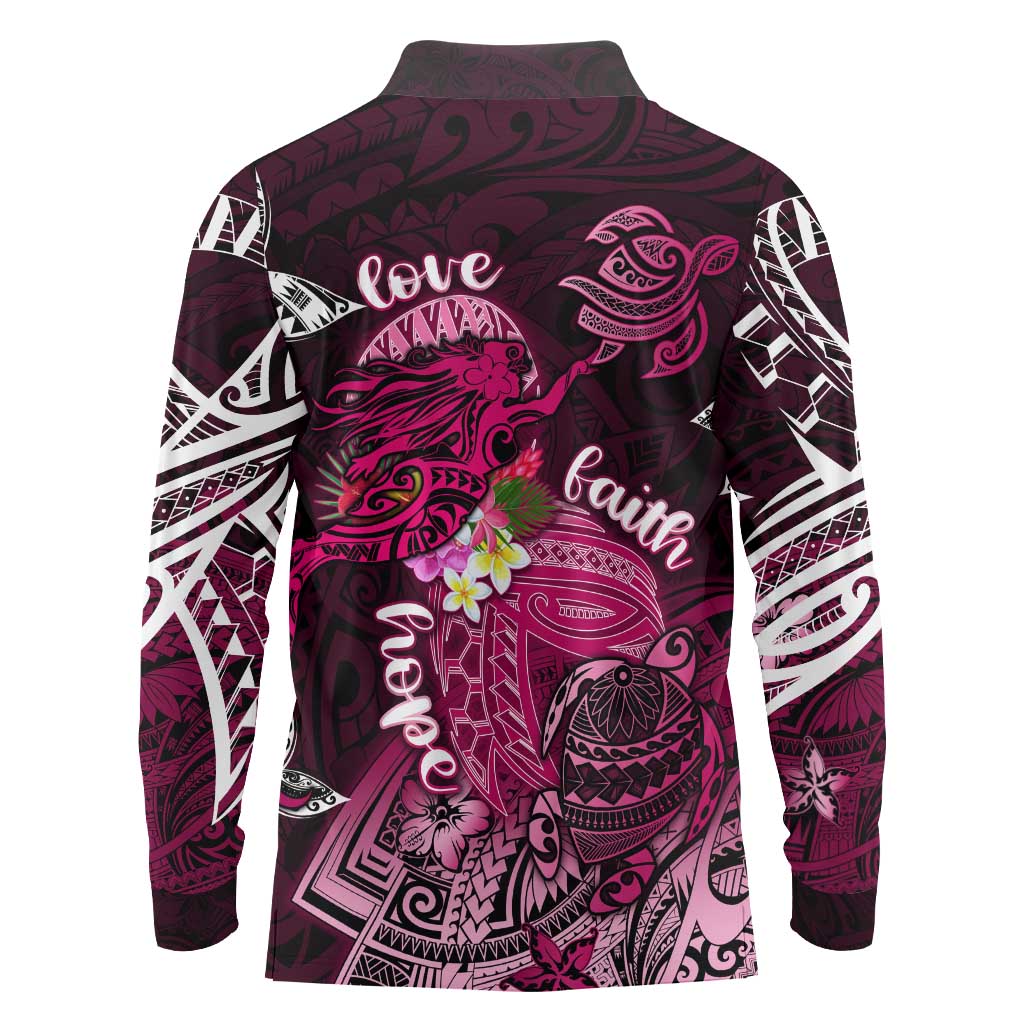 Breast Cancer Mermaid Polynesia Long Sleeve Polo Shirt Faith Hope Love