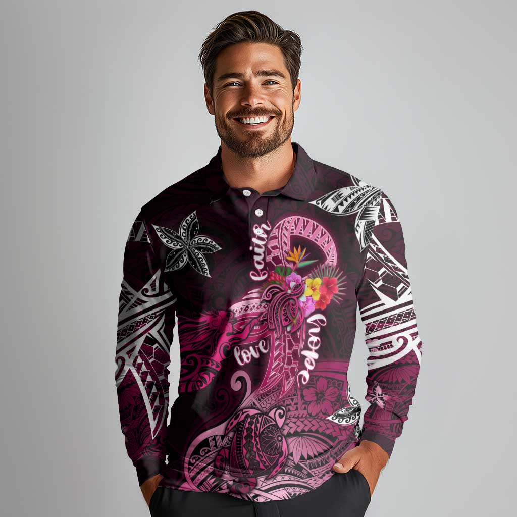 Breast Cancer Mermaid Polynesia Long Sleeve Polo Shirt Faith Hope Love