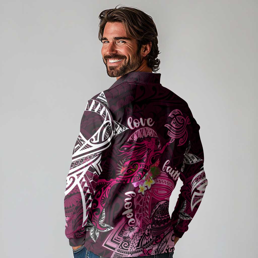 Breast Cancer Mermaid Polynesia Long Sleeve Polo Shirt Faith Hope Love