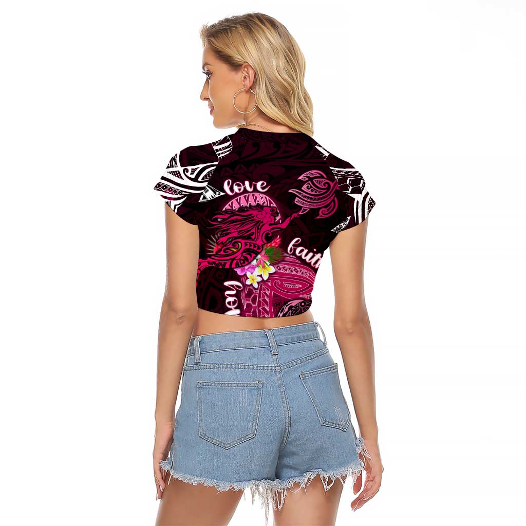 Breast Cancer Mermaid Polynesia Raglan Cropped T Shirt Faith Hope Love