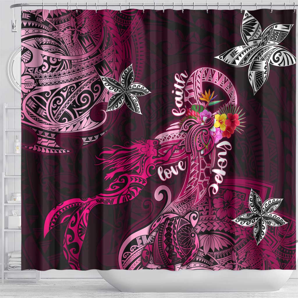 Breast Cancer Mermaid Polynesia Shower Curtain Faith Hope Love
