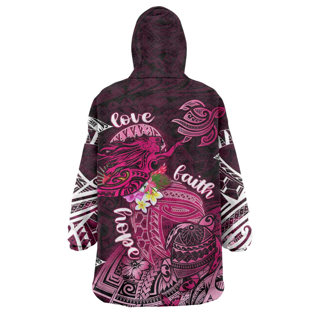 Breast Cancer Mermaid Polynesia Wearable Blanket Hoodie Faith Hope Love