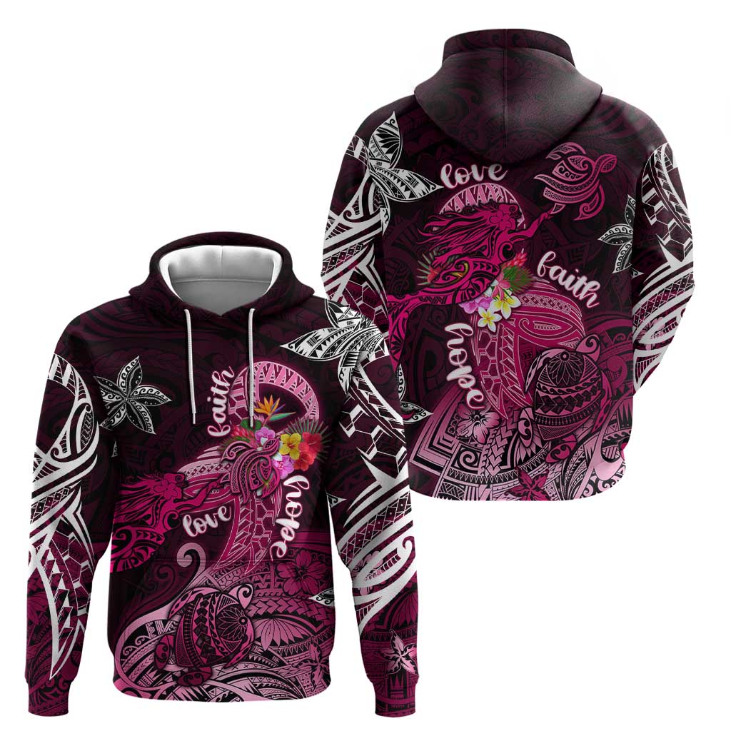 Breast Cancer Mermaid Polynesia Zip Hoodie Faith Hope Love
