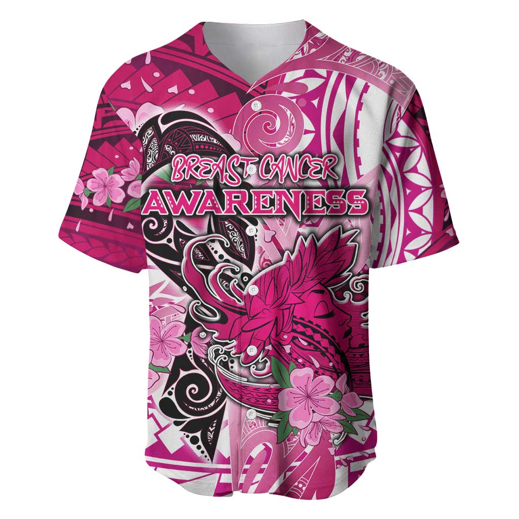 Breast Cancer Awareness Hawaii Baseball Jersey Polynesia Girl Nobody Fights Alone