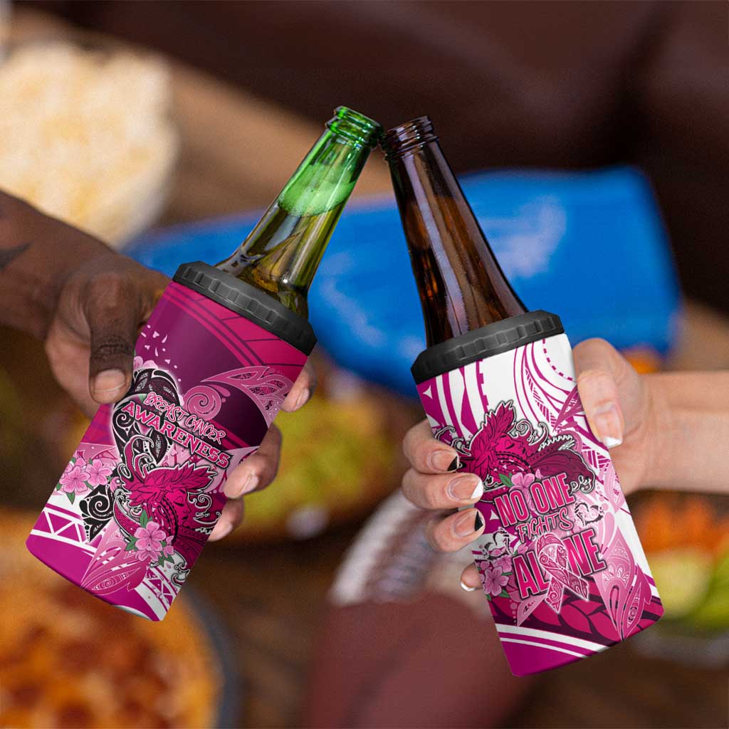 Breast Cancer Awareness Hawaii 4 in 1 Can Cooler Tumbler Polynesia Girl Nobody Fights Alone