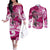 Breast Cancer Awareness Hawaii Couples Matching Off The Shoulder Long Sleeve Dress and Long Sleeve Button Shirt Polynesia Girl Nobody Fights Alone