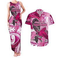 Breast Cancer Awareness Hawaii Couples Matching Tank Maxi Dress and Hawaiian Shirt Polynesia Girl Nobody Fights Alone
