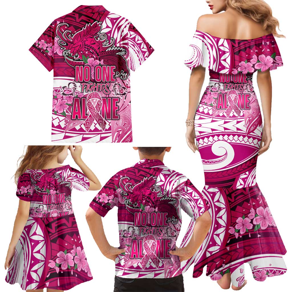 Breast Cancer Awareness Hawaii Family Matching Mermaid Dress and Hawaiian Shirt Polynesia Girl Nobody Fights Alone