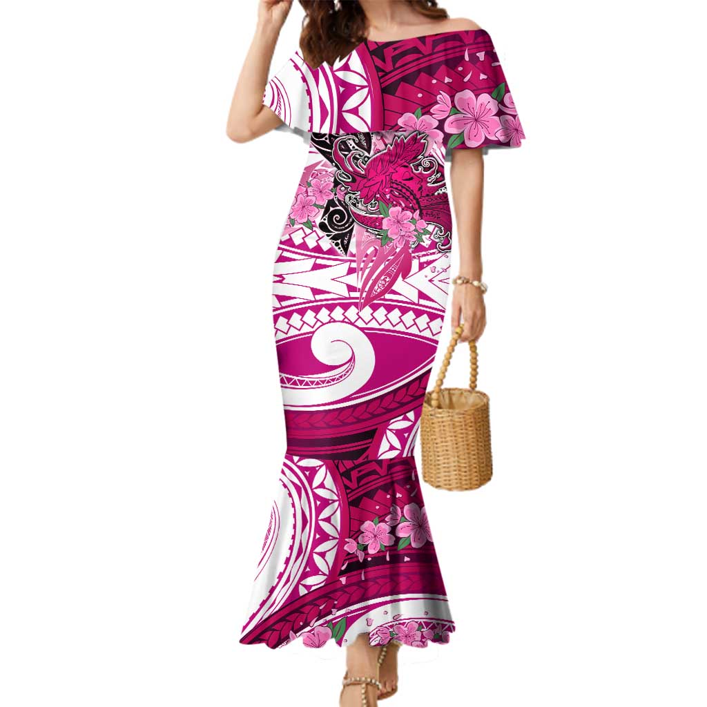 Breast Cancer Awareness Hawaii Family Matching Mermaid Dress and Hawaiian Shirt Polynesia Girl Nobody Fights Alone