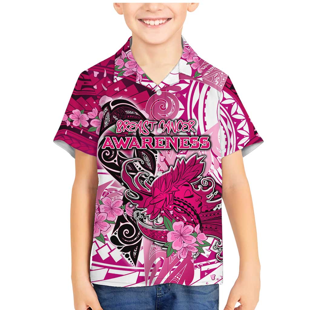 Breast Cancer Awareness Hawaii Family Matching Mermaid Dress and Hawaiian Shirt Polynesia Girl Nobody Fights Alone