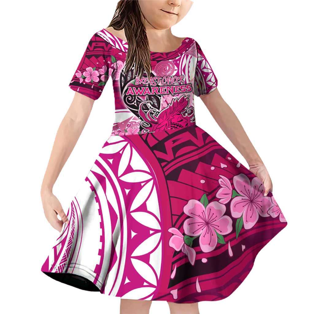 Breast Cancer Awareness Hawaii Family Matching Off Shoulder Short Dress and Hawaiian Shirt Polynesia Girl Nobody Fights Alone