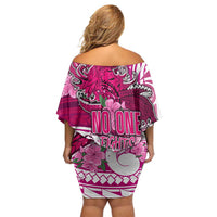 Breast Cancer Awareness Hawaii Family Matching Off Shoulder Short Dress and Hawaiian Shirt Polynesia Girl Nobody Fights Alone