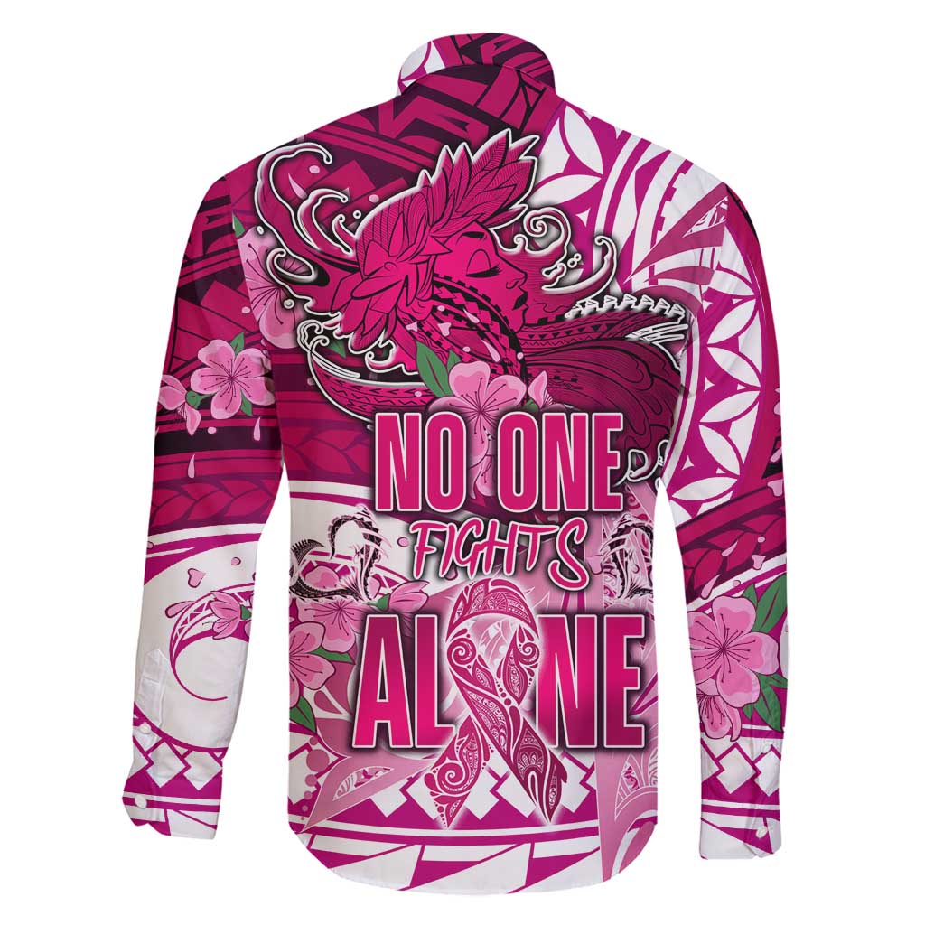 Breast Cancer Awareness Hawaii Family Matching Puletasi and Hawaiian Shirt Polynesia Girl Nobody Fights Alone
