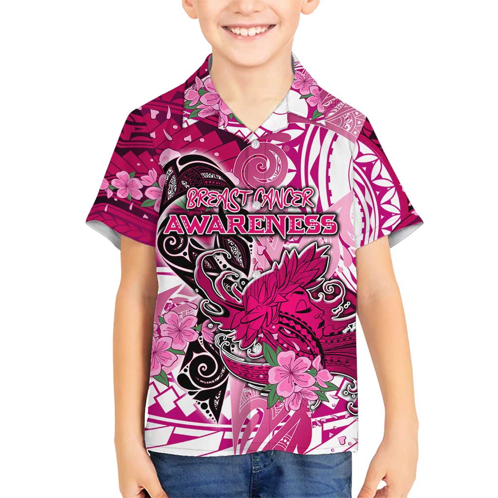 Breast Cancer Awareness Hawaii Family Matching Puletasi and Hawaiian Shirt Polynesia Girl Nobody Fights Alone