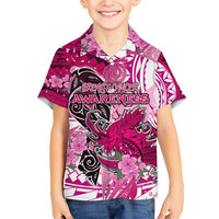Breast Cancer Awareness Hawaii Family Matching Short Sleeve Bodycon Dress and Hawaiian Shirt Polynesia Girl Nobody Fights Alone
