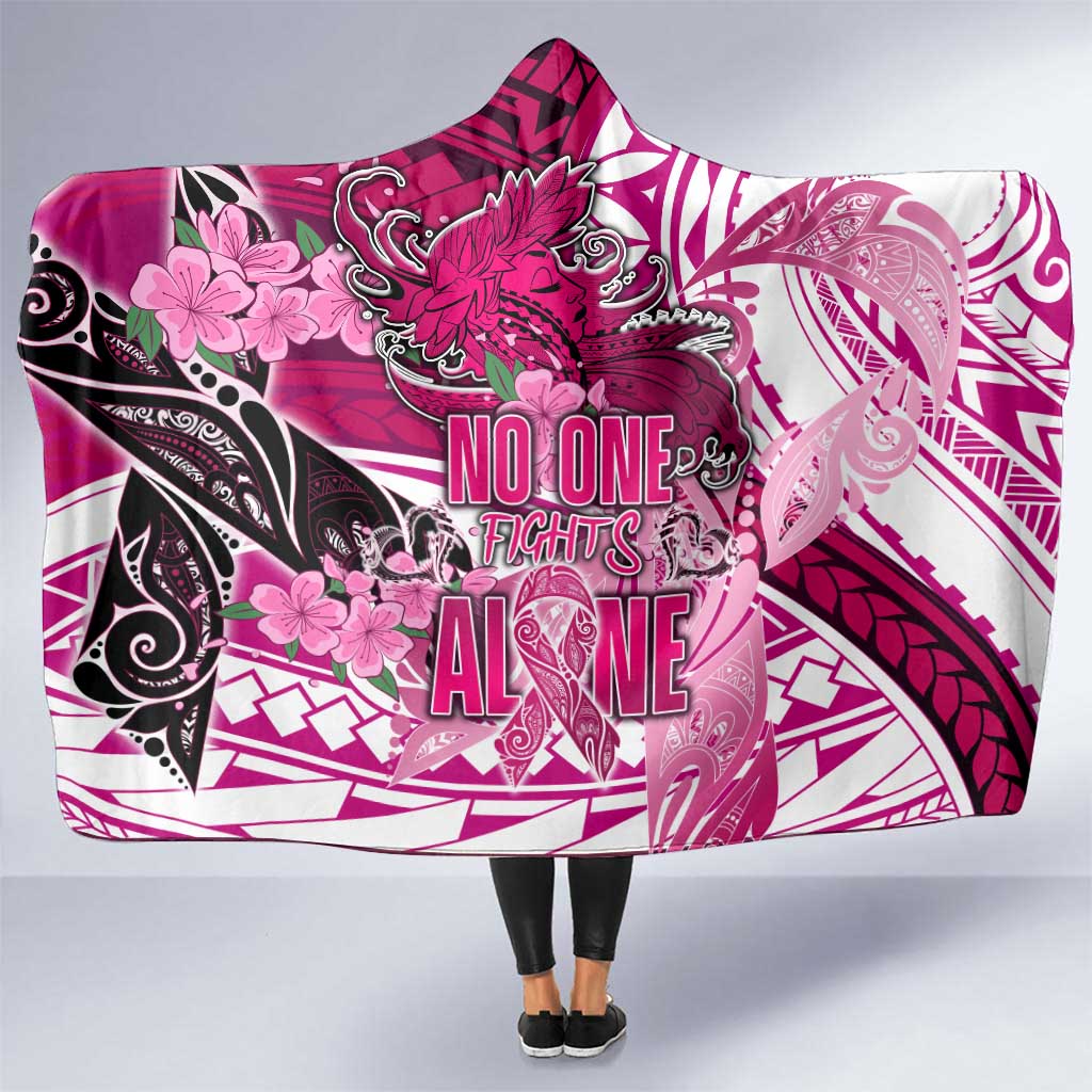 Breast Cancer Awareness Hawaii Hooded Blanket Polynesia Girl Nobody Fights Alone