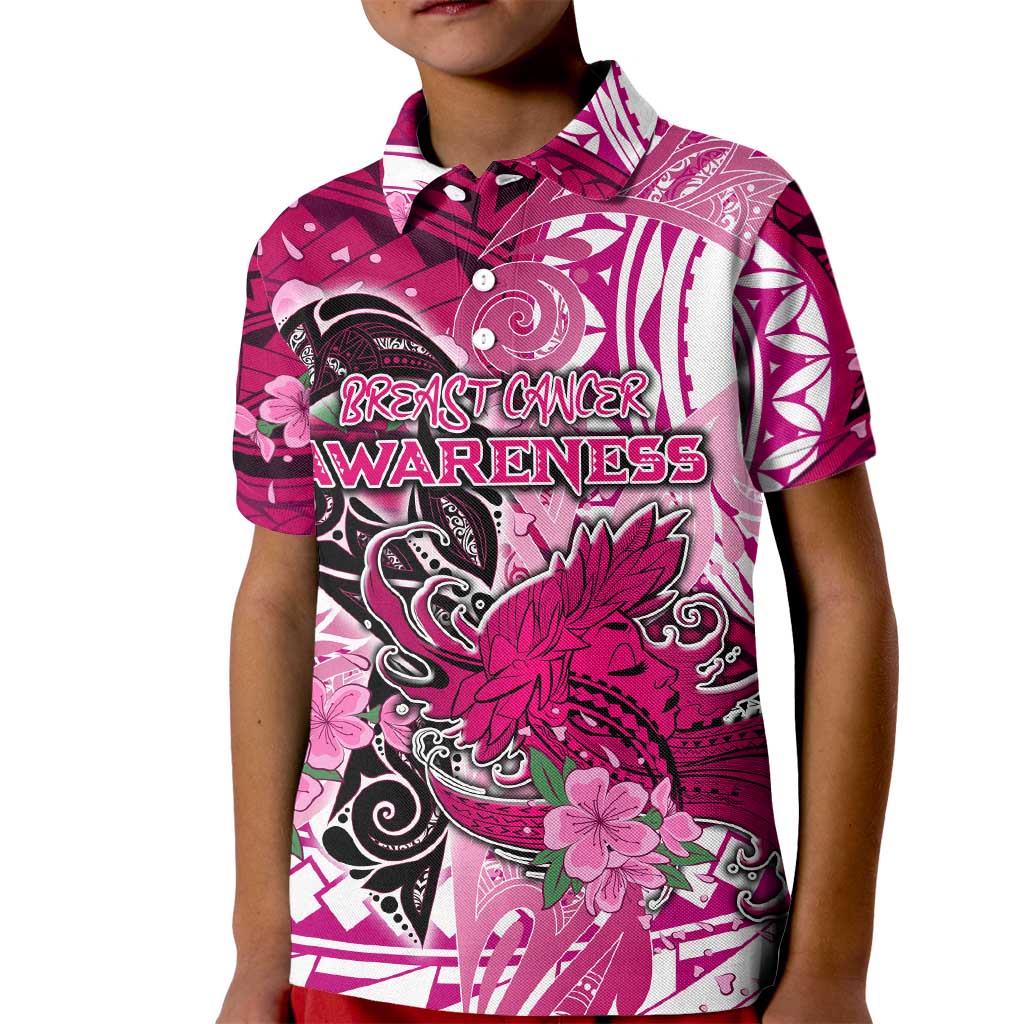 Breast Cancer Awareness Hawaii Kid Polo Shirt Polynesia Girl Nobody Fights Alone