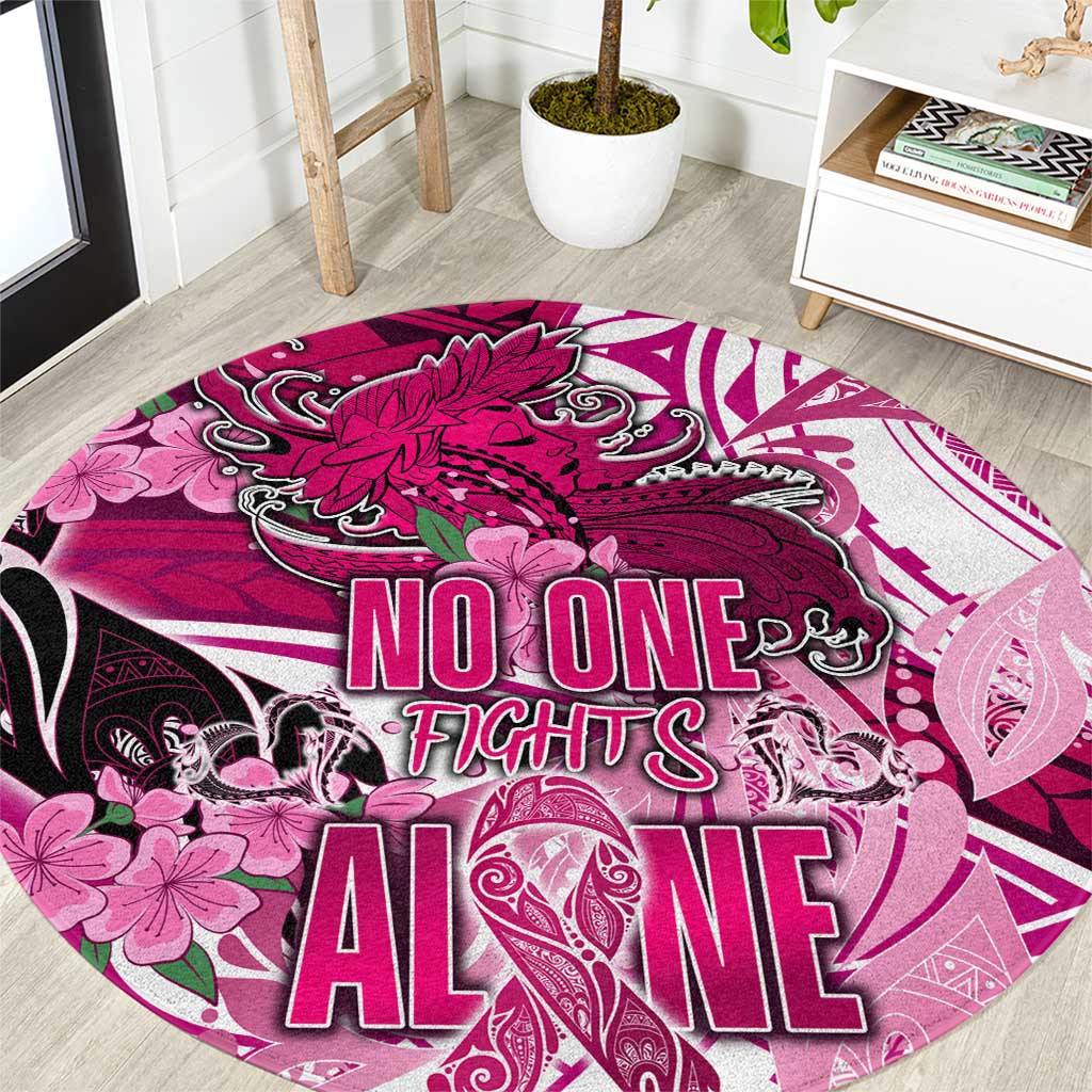 Breast Cancer Awareness Hawaii Round Carpet Polynesia Girl Nobody Fights Alone