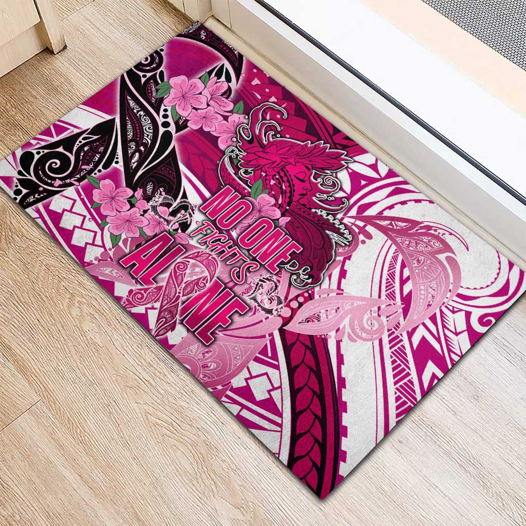 Breast Cancer Awareness Hawaii Rubber Doormat Polynesia Girl Nobody Fights Alone
