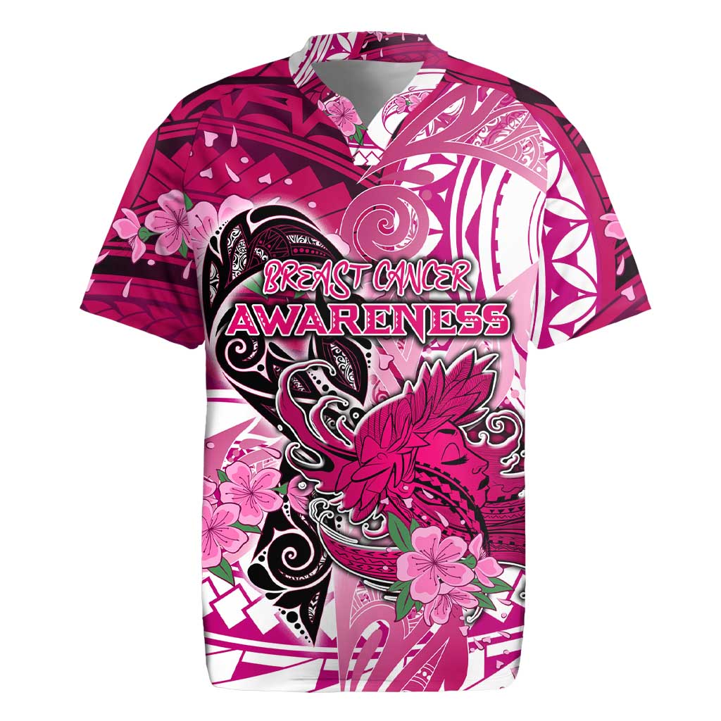 Breast Cancer Awareness Hawaii Rugby Jersey Polynesia Girl Nobody Fights Alone