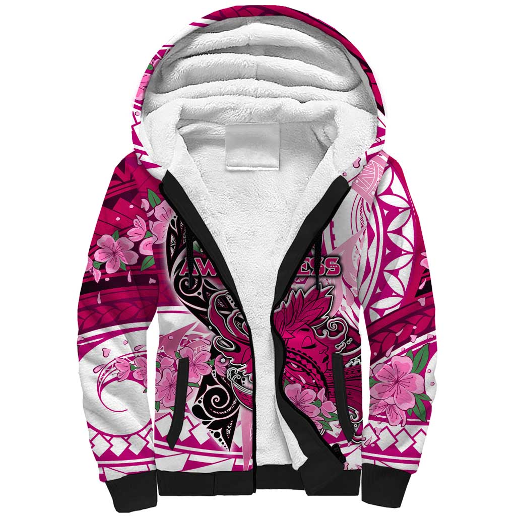 Breast Cancer Awareness Hawaii Sherpa Hoodie Polynesia Girl Nobody Fights Alone