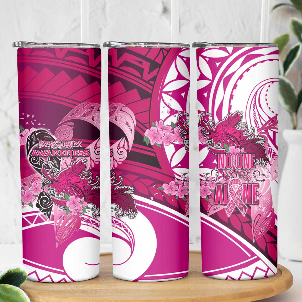 Breast Cancer Awareness Hawaii Skinny Tumbler Polynesia Girl Nobody Fights Alone