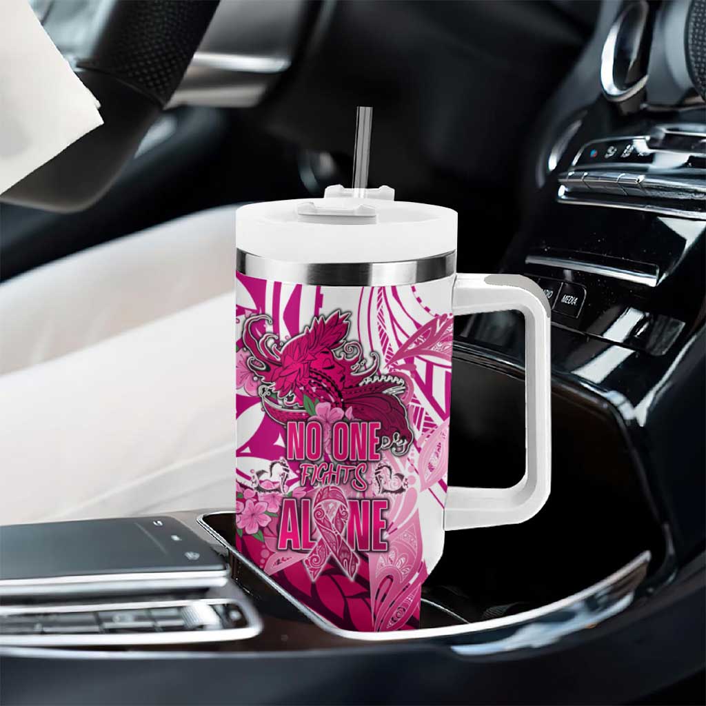 Breast Cancer Awareness Hawaii Tumbler With Handle Polynesia Girl Nobody Fights Alone