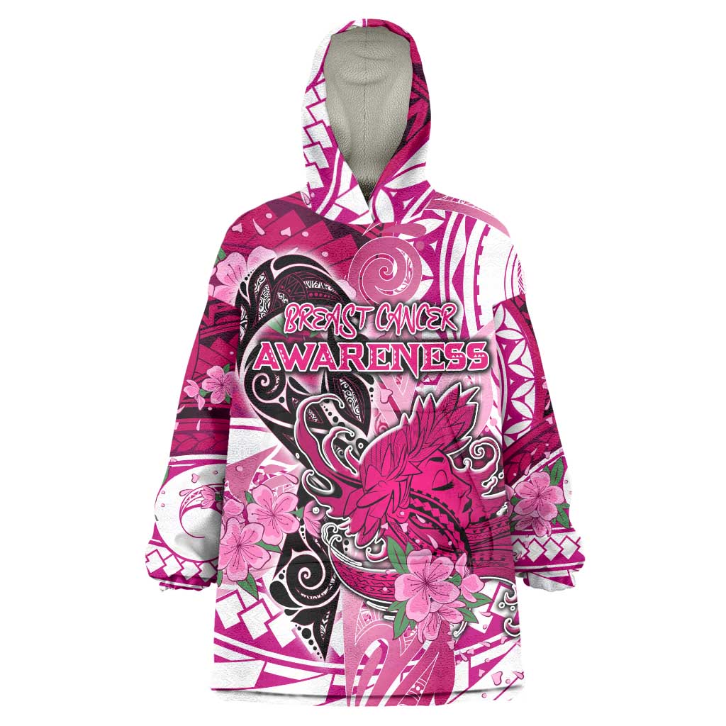 Breast Cancer Awareness Hawaii Wearable Blanket Hoodie Polynesia Girl Nobody Fights Alone