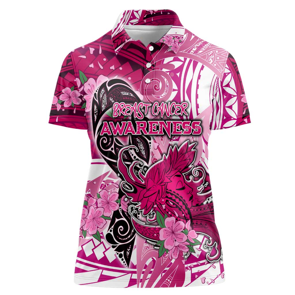 Breast Cancer Awareness Hawaii Women Polo Shirt Polynesia Girl Nobody Fights Alone