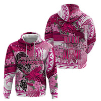 Breast Cancer Awareness Hawaii Zip Hoodie Polynesia Girl Nobody Fights Alone