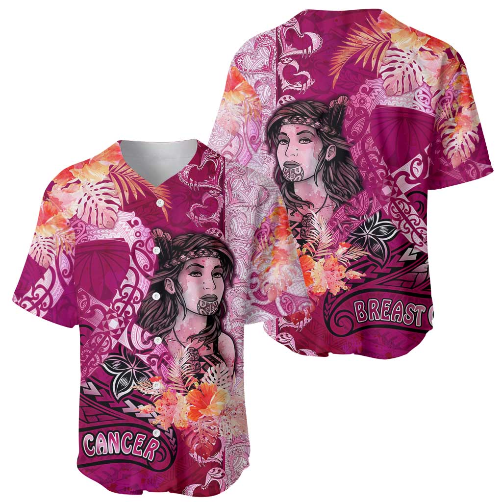 Breast Cancer New Zealand Baseball Jersey Maori Aotearoa Girl Pink Out