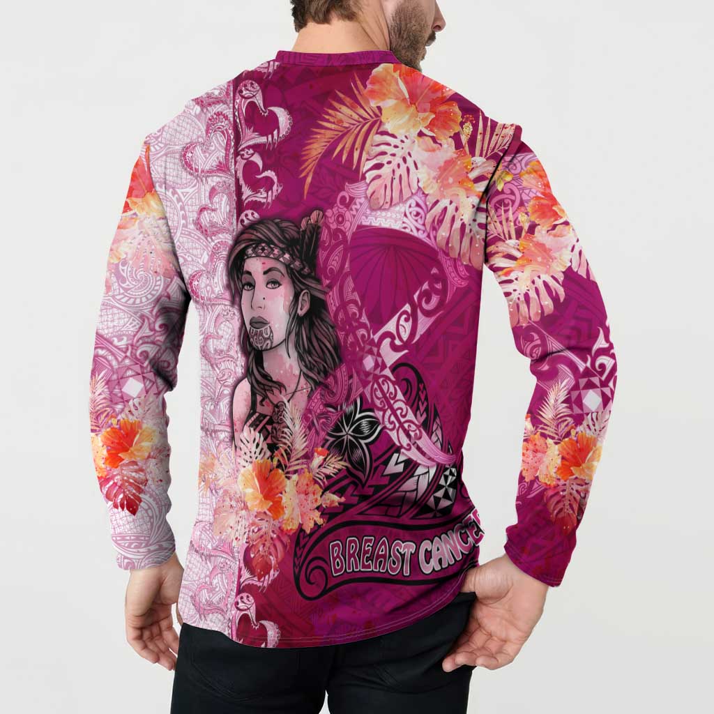 Breast Cancer New Zealand Button Sweatshirt Maori Aotearoa Girl Pink Out