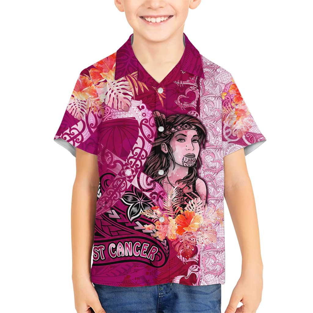 Breast Cancer New Zealand Family Matching Long Sleeve Bodycon Dress and Hawaiian Shirt Maori Aotearoa Girl Pink Out DT02 Son's Shirt Pink - Polynesian Pride