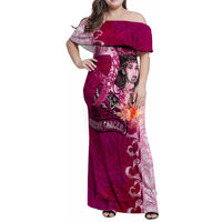 Breast Cancer New Zealand Family Matching Off Shoulder Maxi Dress and Hawaiian Shirt Maori Aotearoa Girl Pink Out