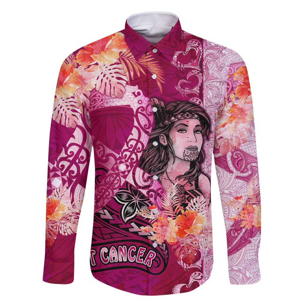 Breast Cancer New Zealand Family Matching Short Sleeve Bodycon Dress and Hawaiian Shirt Maori Aotearoa Girl Pink Out DT02 Dad's Shirt - Long Sleeve Pink - Polynesian Pride