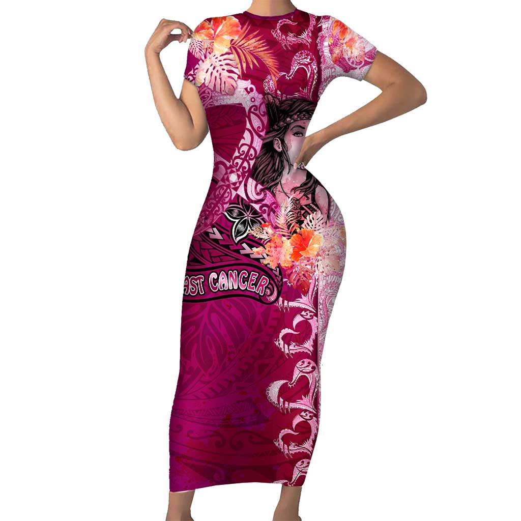 Breast Cancer New Zealand Family Matching Short Sleeve Bodycon Dress and Hawaiian Shirt Maori Aotearoa Girl Pink Out DT02 Mom's Dress Pink - Polynesian Pride
