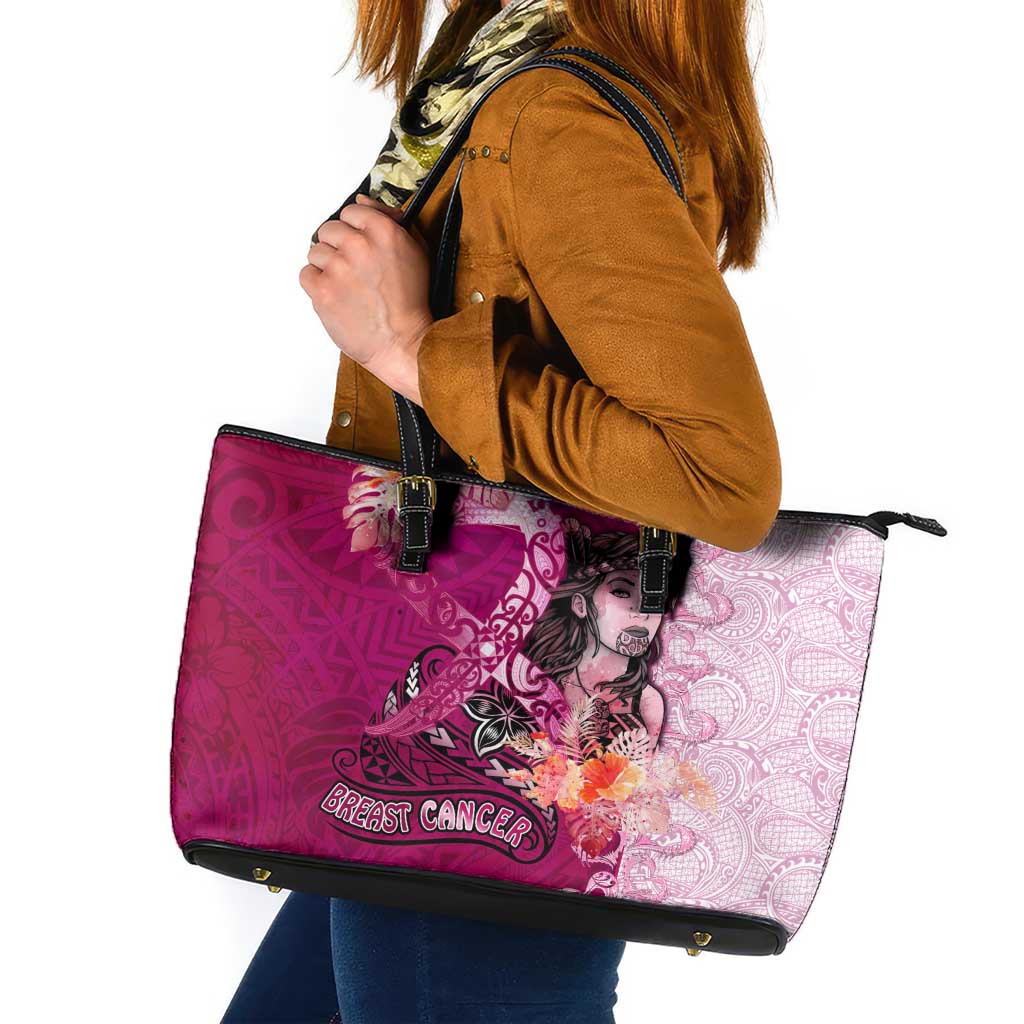 Breast Cancer New Zealand Leather Tote Bag Maori Aotearoa Girl Pink Out