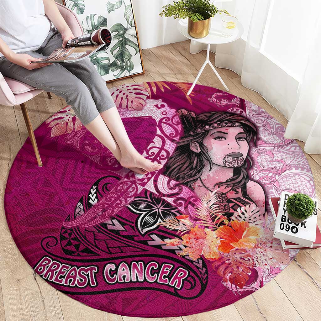 Breast Cancer New Zealand Round Carpet Maori Aotearoa Girl Pink Out DT02 - Polynesian Pride