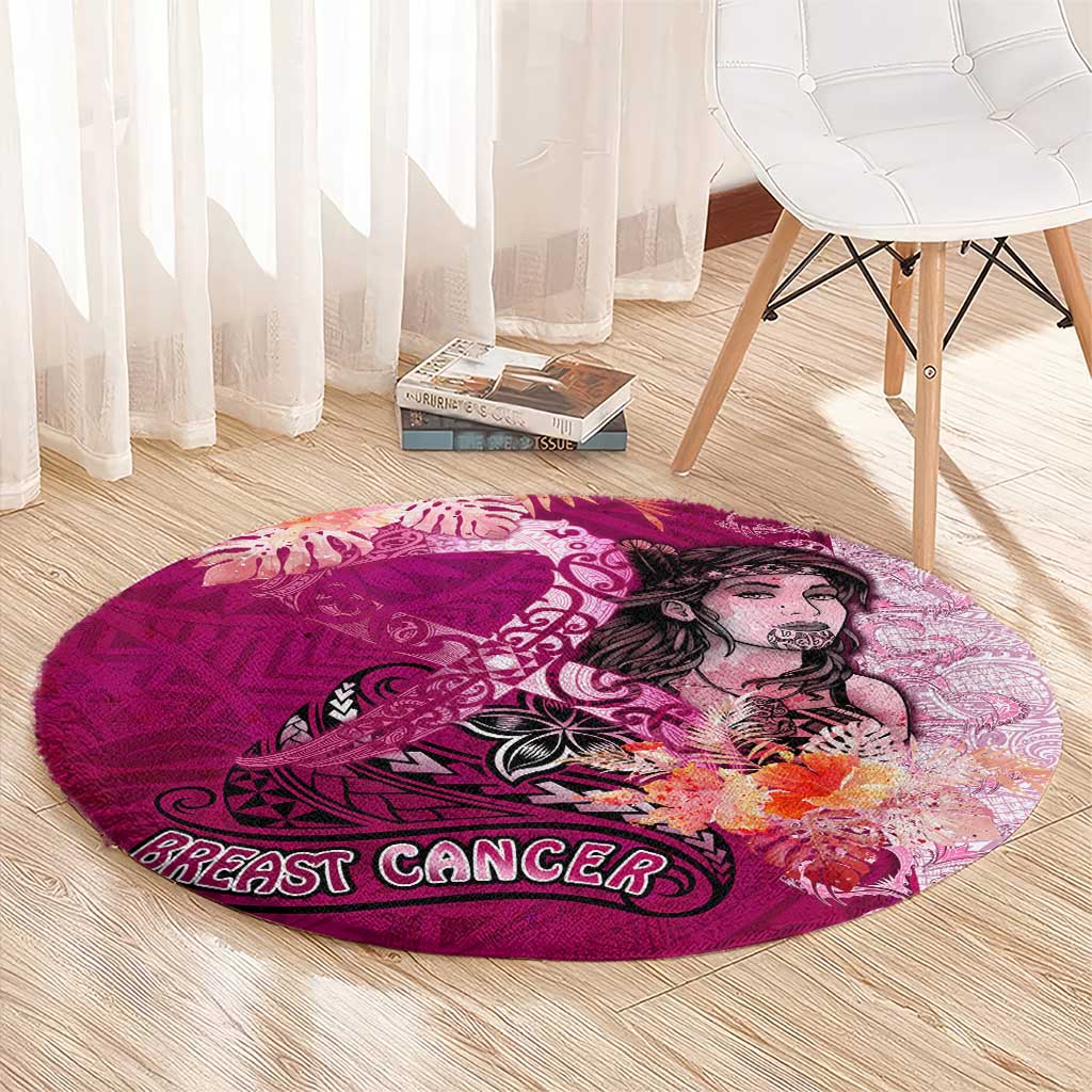 Breast Cancer New Zealand Round Carpet Maori Aotearoa Girl Pink Out DT02 - Polynesian Pride