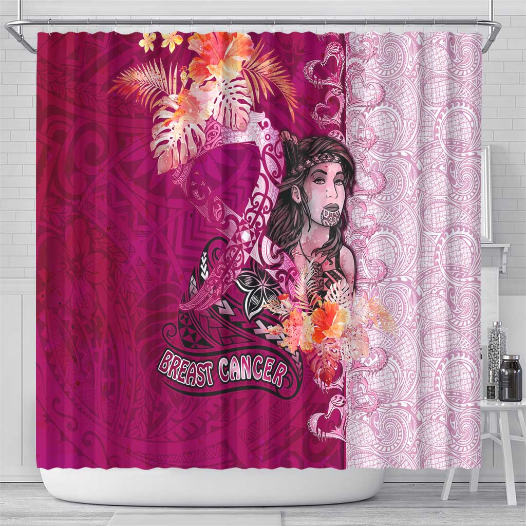 Breast Cancer New Zealand Shower Curtain Maori Aotearoa Girl Pink Out