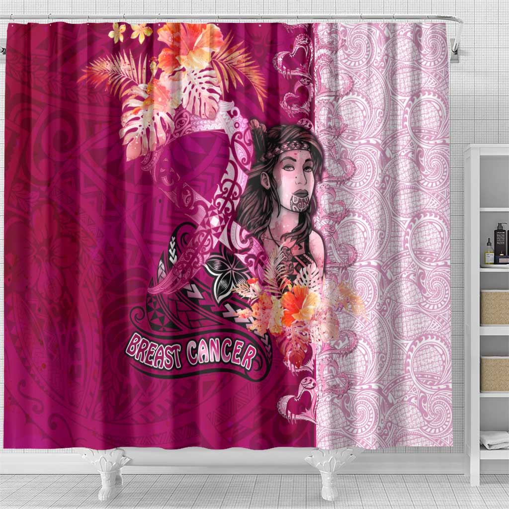 Breast Cancer New Zealand Shower Curtain Maori Aotearoa Girl Pink Out