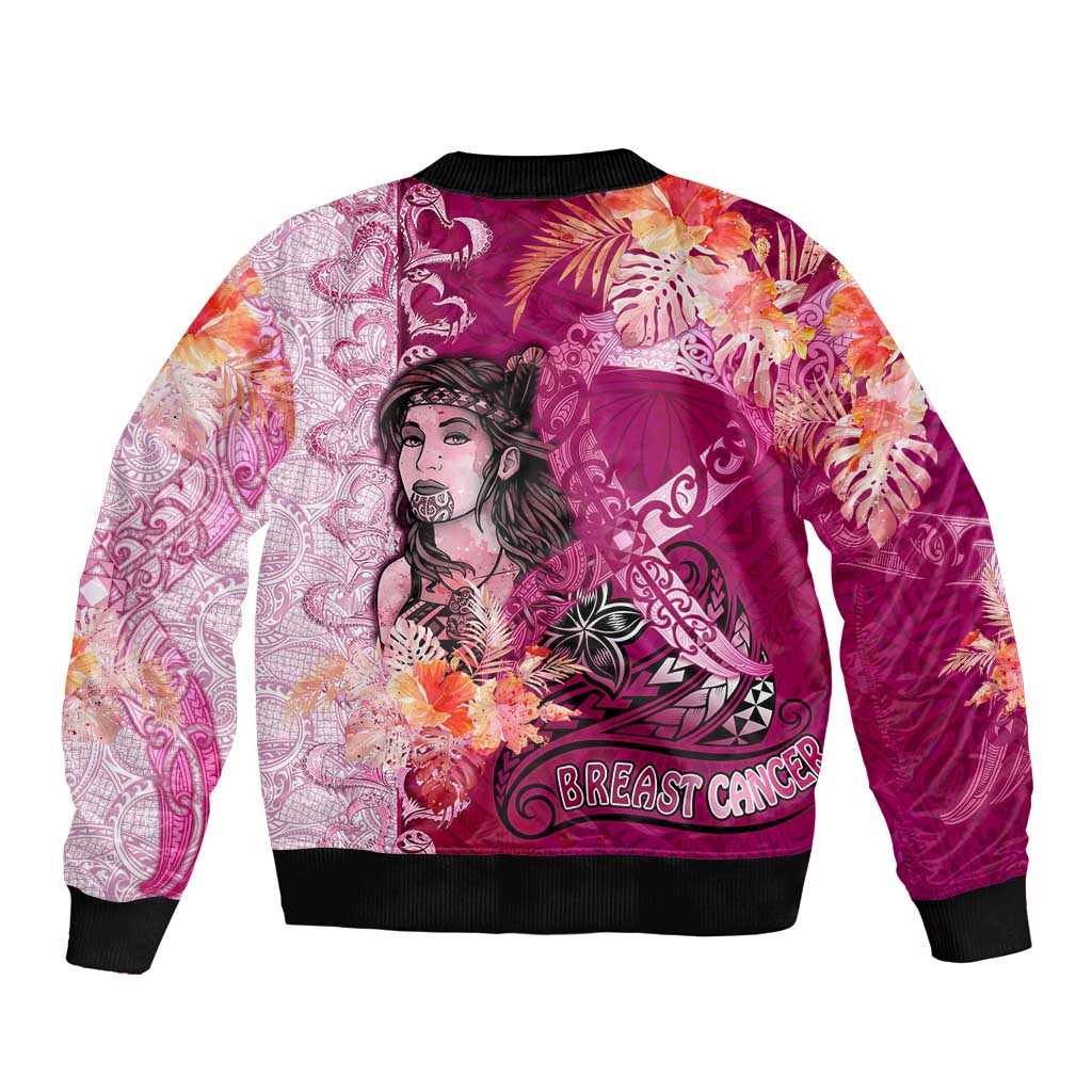 Breast Cancer New Zealand Sleeve Zip Bomber Jacket Maori Aotearoa Girl Pink Out DT02 - Polynesian Pride