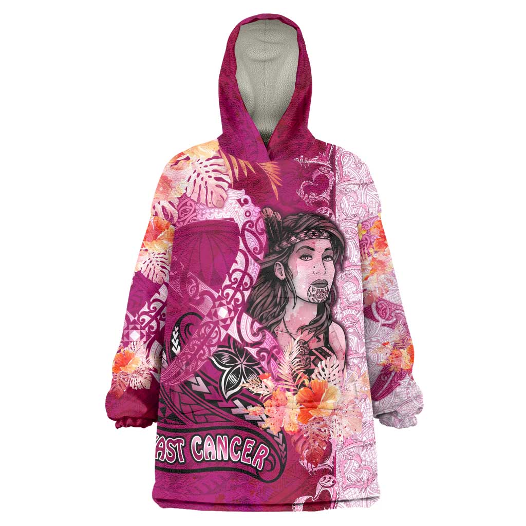 Breast Cancer New Zealand Wearable Blanket Hoodie Maori Aotearoa Girl Pink Out