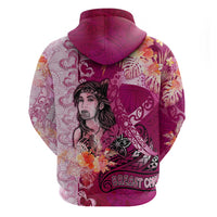 Breast Cancer New Zealand Zip Hoodie Maori Aotearoa Girl Pink Out DT02 - Polynesian Pride